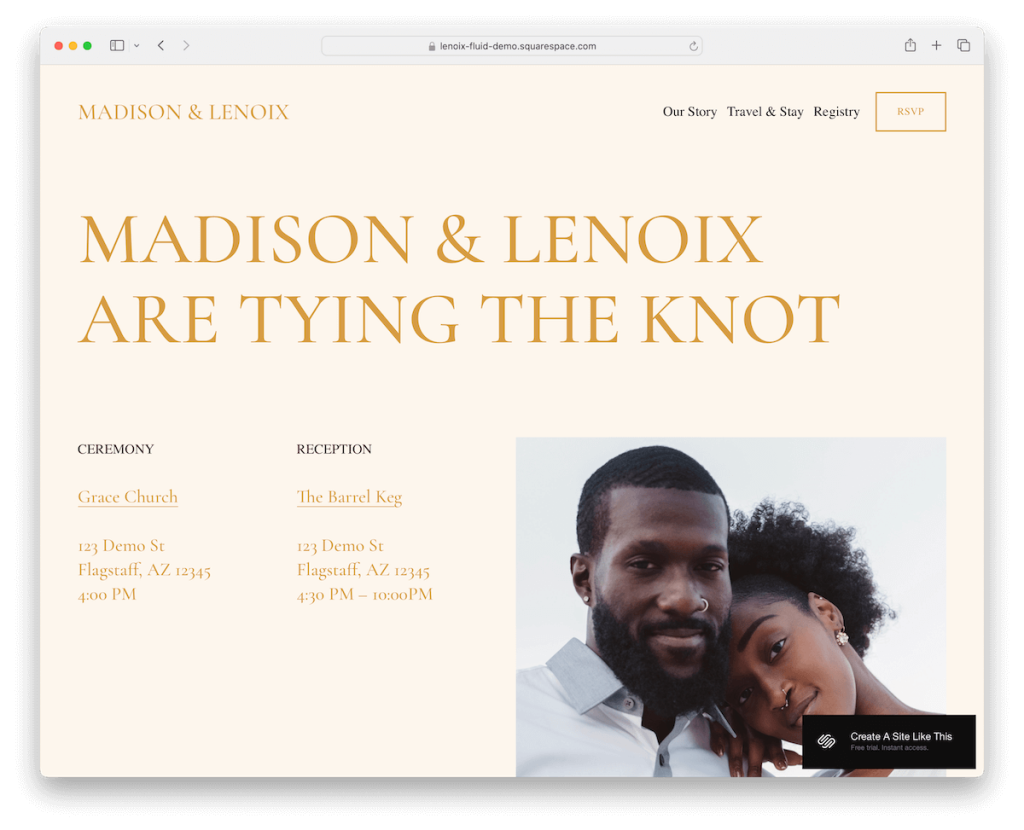 modèle de mariage Lenoix Squarespace