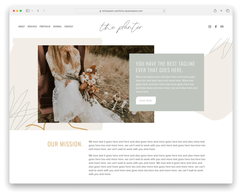 modèle de mariage boho queen squarespace