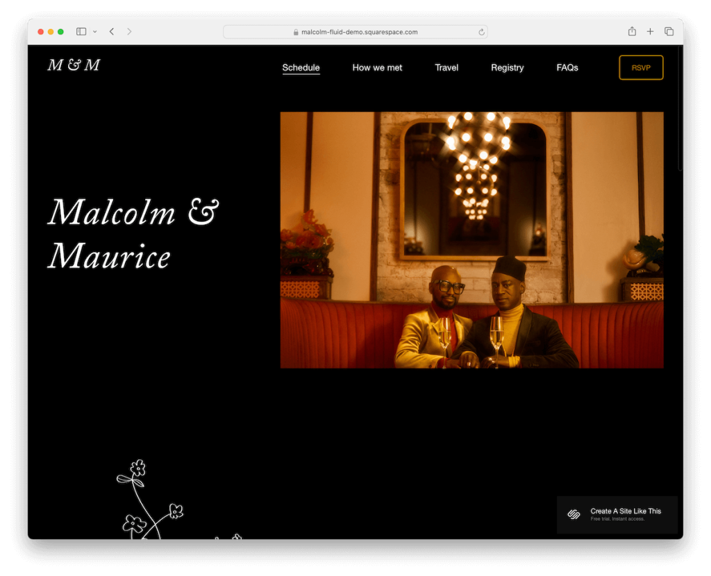 szablon ślubu Malcolma Squarespace