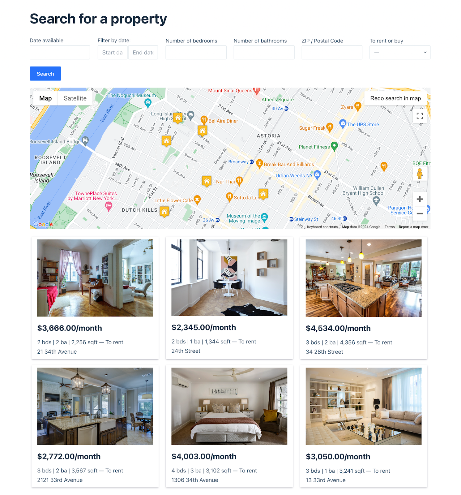 GravityView ile oluşturulmuş bir emlak rehberi.
