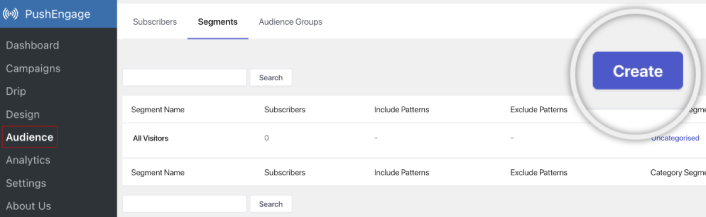 Segmentos del complemento PushEngage de WordPress