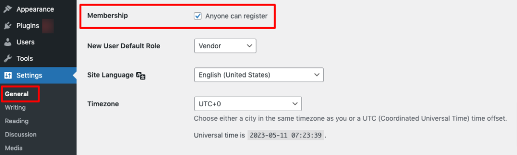 Dies ist ein Screenshot der Option „Jeder kann sich registrieren“.