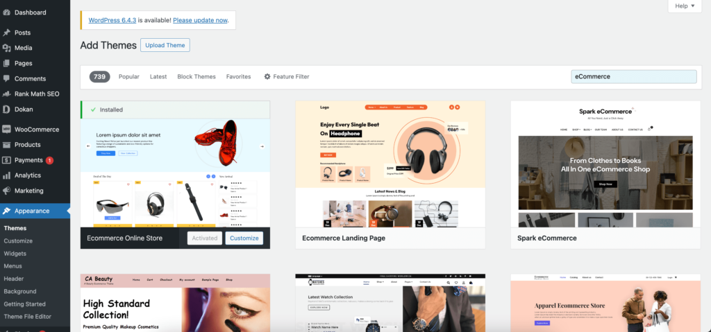 Dies ist ein Screenshot der Installation eines neuen Themes