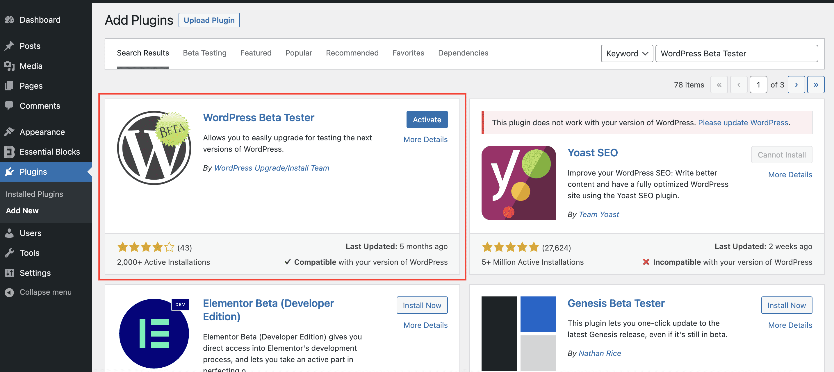 ผู้ทดสอบเบต้า WordPress WordPress beta tester