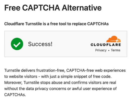 الصفحة الرئيسية لـ Cloudflare Turnstile