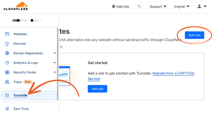 لوحة القيادة الخاصة بـ Cloudflare Turnstile