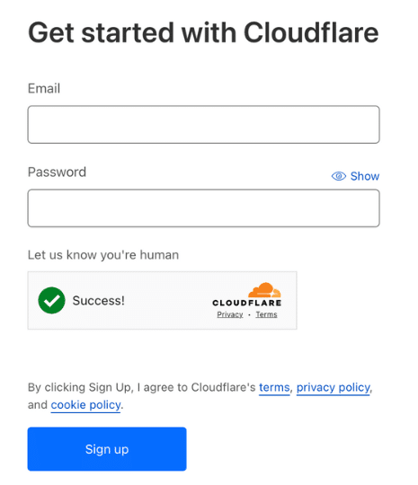Strona rejestracji Cloudflare