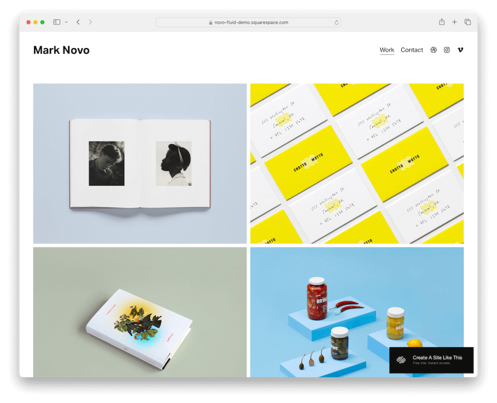 modèle d'artistes Novo Squarespace