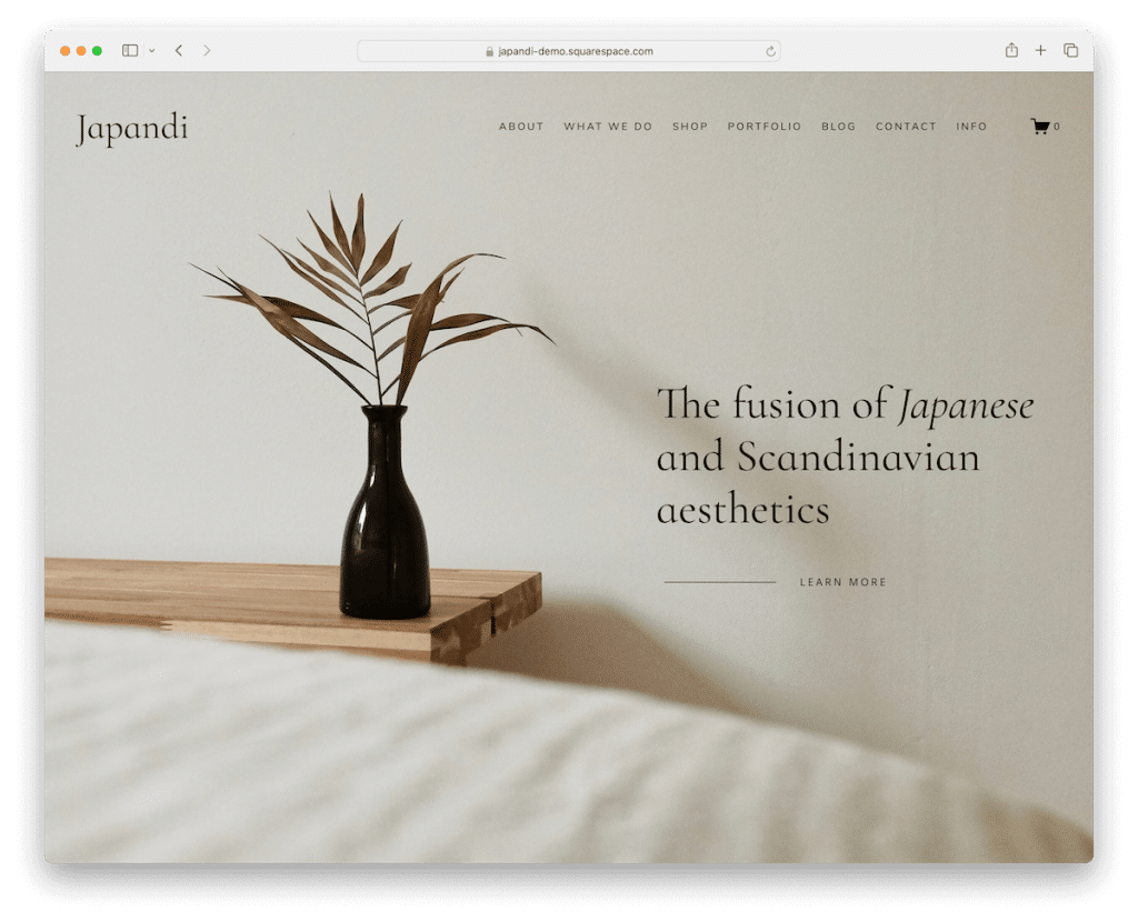 modèle d'artistes japandi squarespace