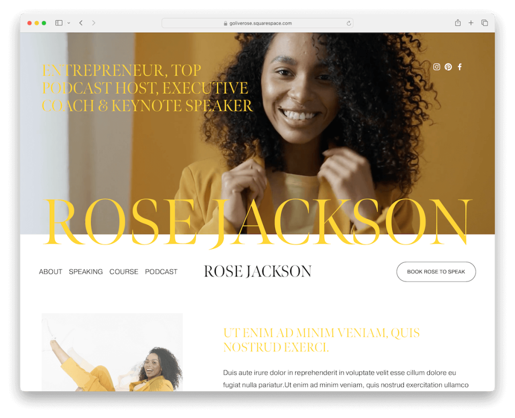 plantilla de entrenamiento de rose squarespace