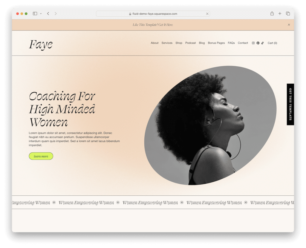 faye squarespace koçluk şablonu
