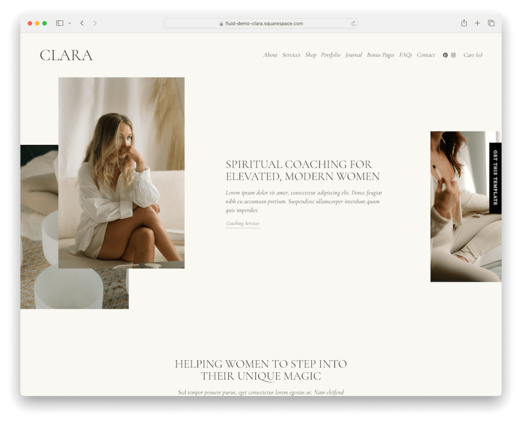 clara squarespace koçluk şablonu