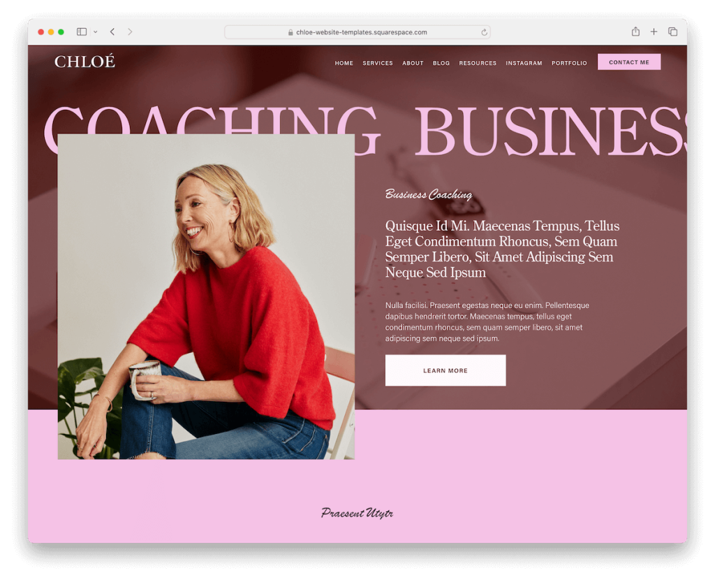 modèle de coaching Chloé Squarespace