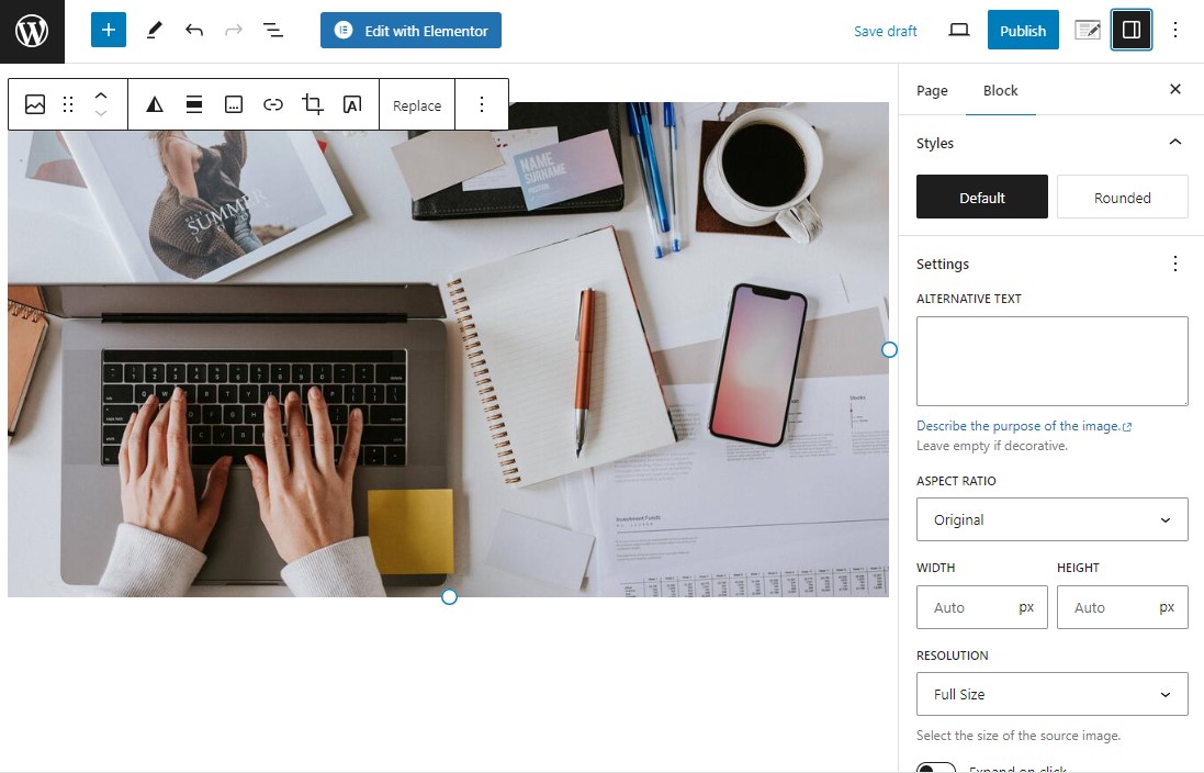 จัดสไตล์รูปภาพใน Gutenberg