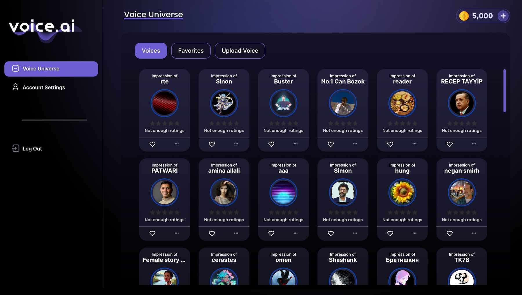 Captura de pantalla de la función Voice Universe de Voice.ai