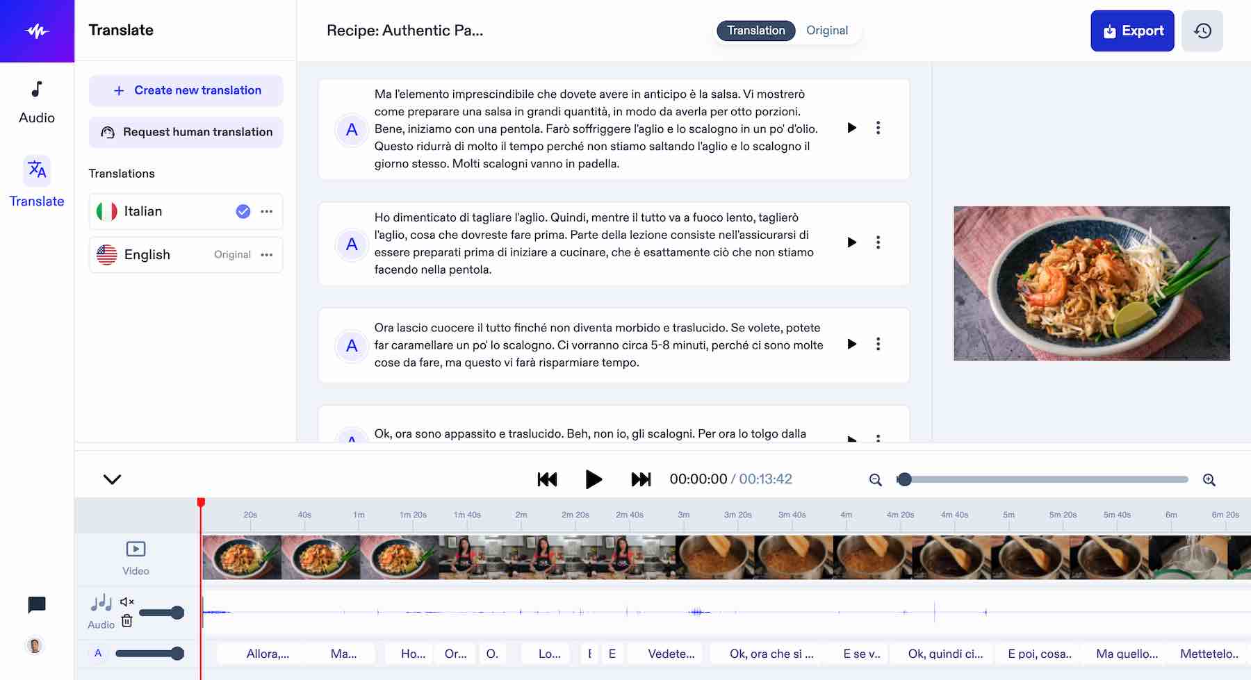 Снимок экрана функции дубляжа Speechify AI