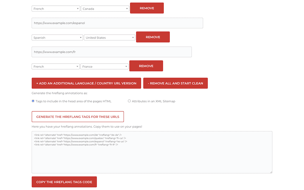 Aplikasi pembuat tag hreflang online.