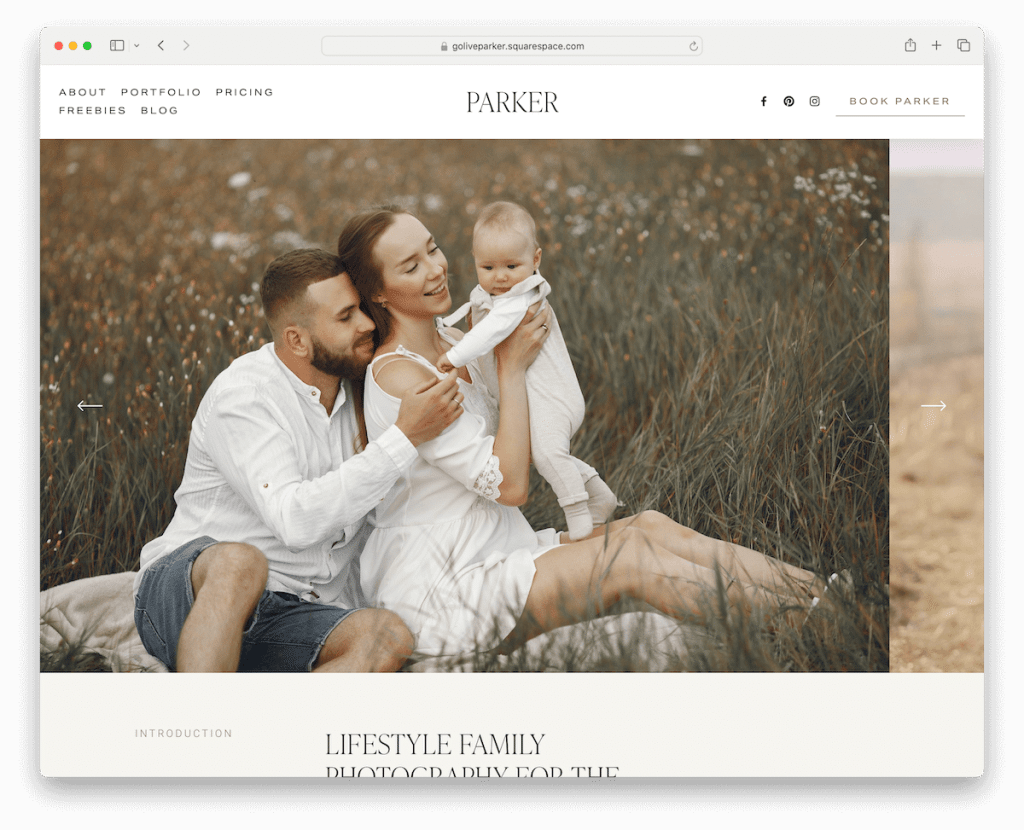 plantilla de fotógrafo de bodas de parker squarespace