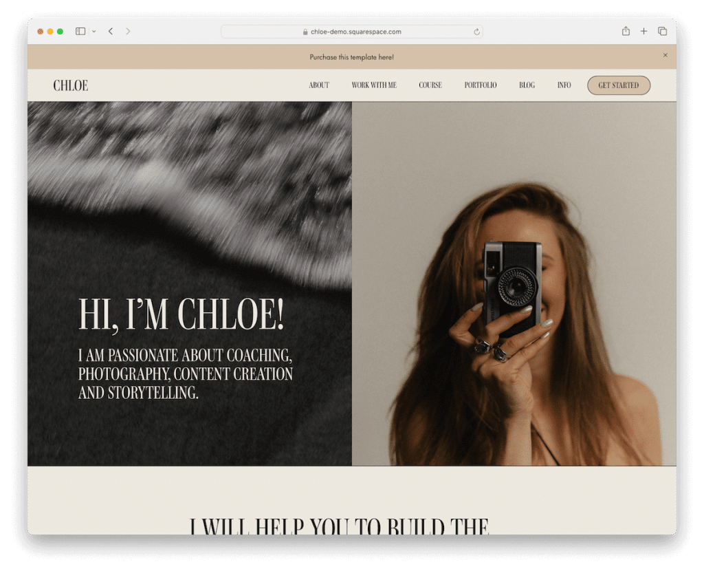 szablon fotografa ślubnego Chloe Squarespace