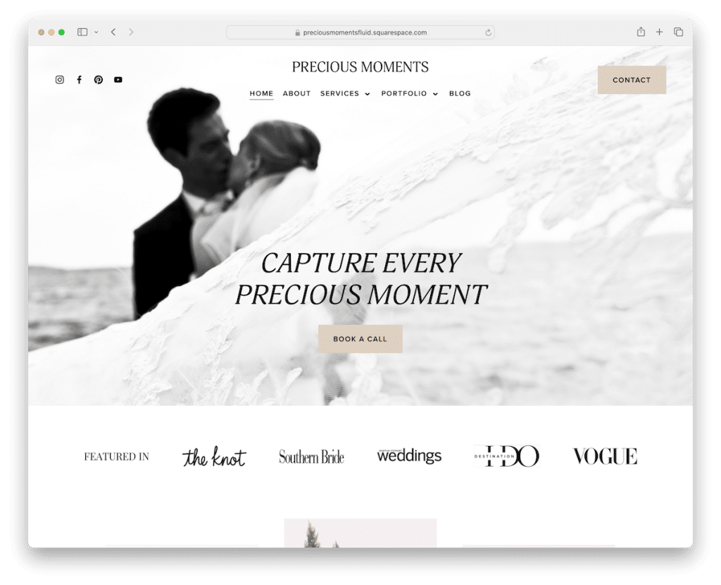 Momentos preciosos plantilla de fotógrafo de bodas de Squarespace