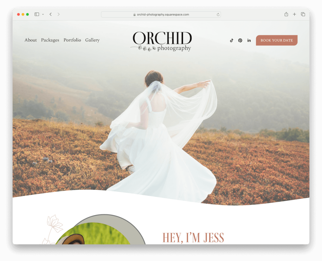 modèle de photographe de mariage orchidée squarespace