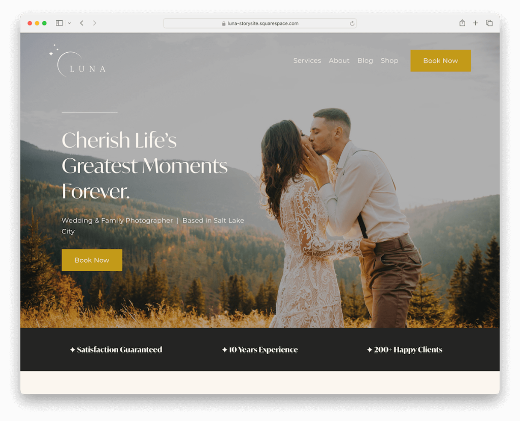 modèle de photographe de mariage Luna Squarespace