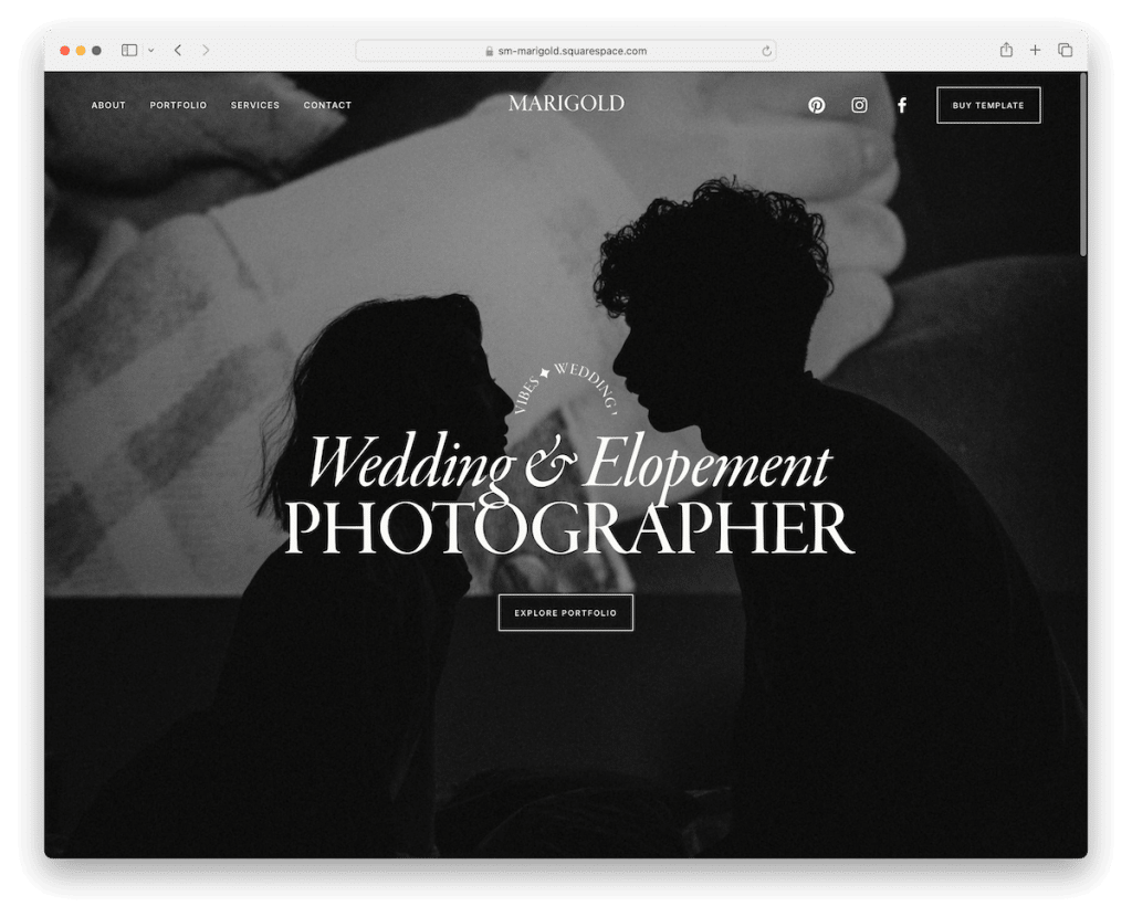 plantilla de fotógrafo de bodas de marigold squarespace