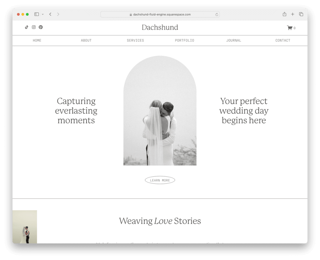 Plantilla de fotógrafo de bodas de Squarespace de perro salchicha