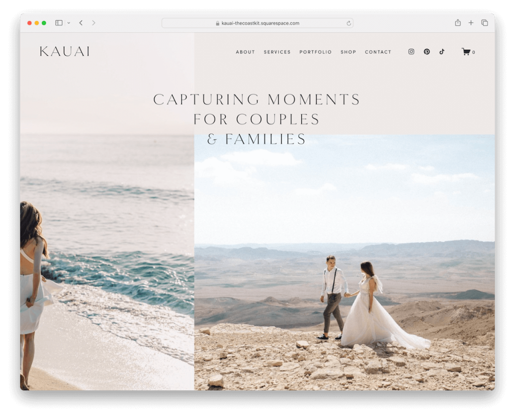 plantilla de fotógrafo de bodas de kauai squarespace