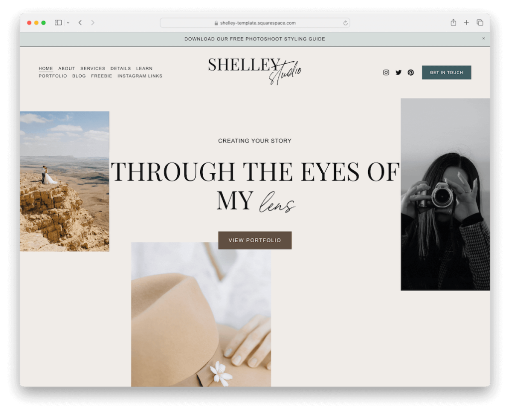 modèle de photographe de mariage Shelley Squarespace