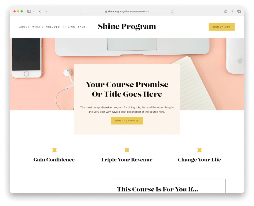 modèle d'arrière-plan vidéo ShineProgram Squarespace