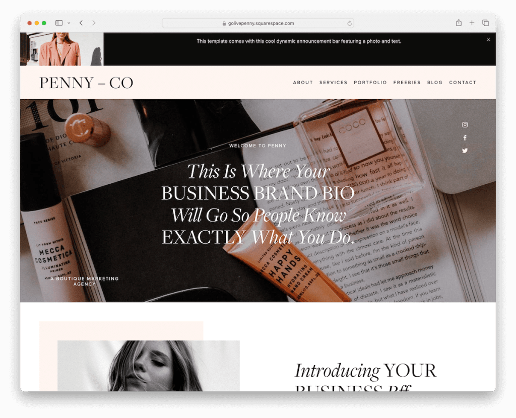 szablon tła wideo penny Squarespace