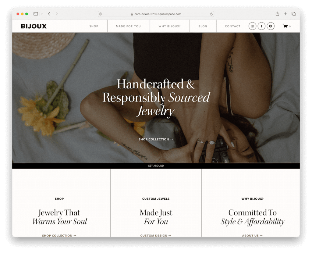 luksusowy szablon bijoux Squarespace