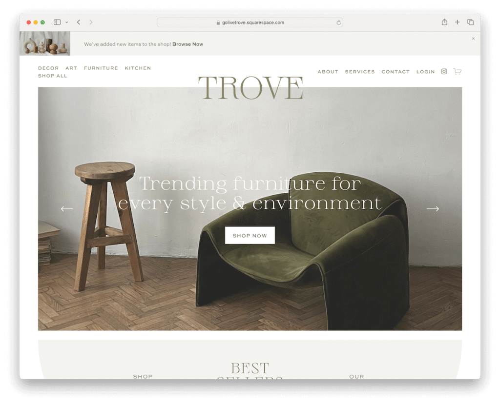 plantilla de lujo trove squarespace