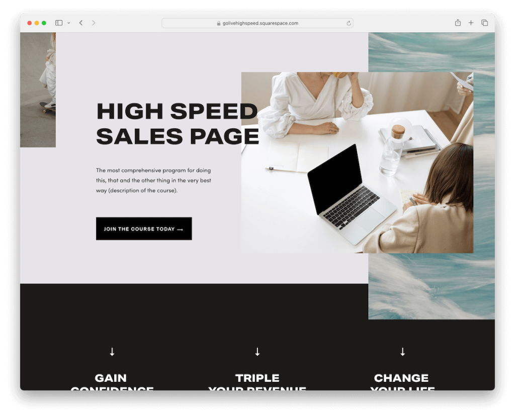 modèle de parallaxe Squarespace de page de vente