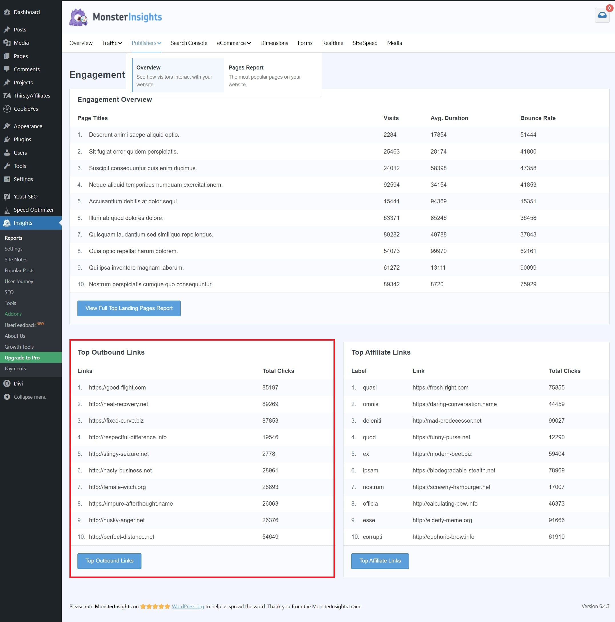 Monsterinsights 아웃바운드 링크