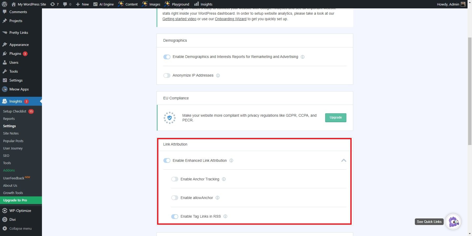 distribución de enlaces de monsterinsights