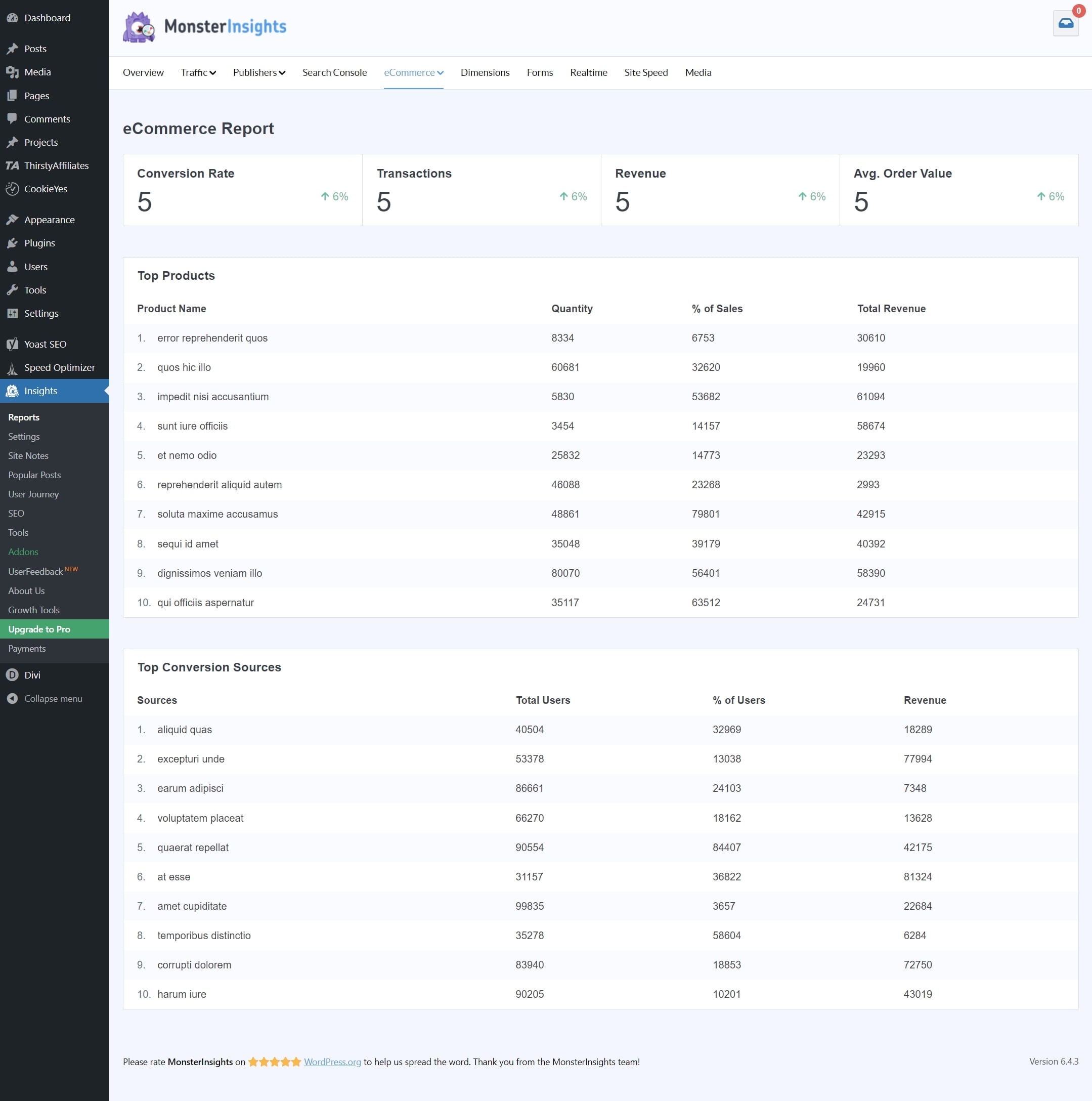 Monsterinsights E-Commerce-Bericht