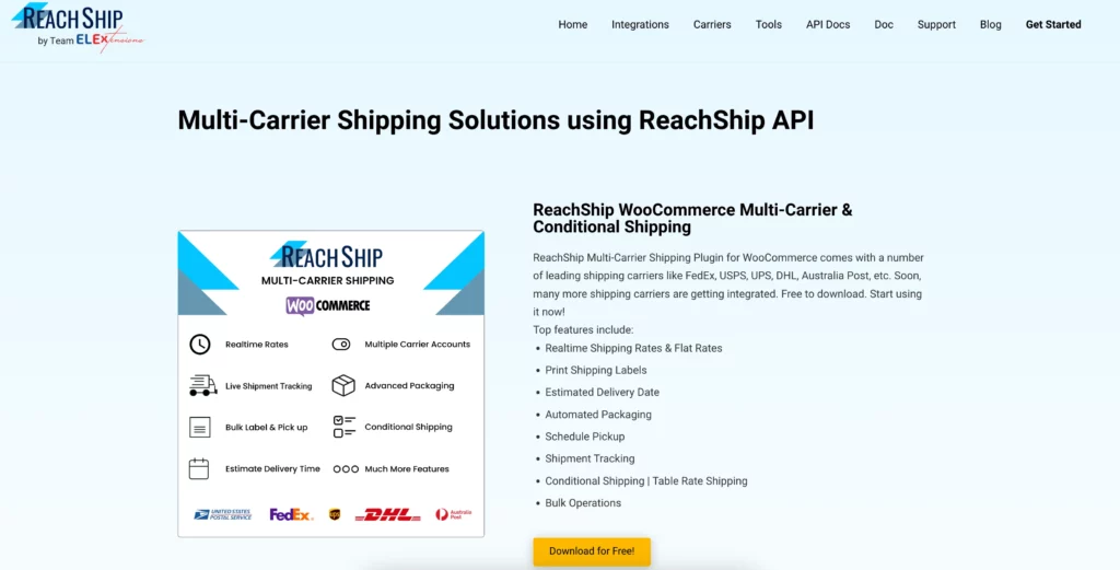 Home page del plug-in del corriere di spedizione ReachShip