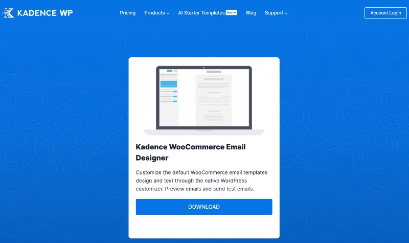 Plugin WooCommerce Email Customizer - Page d'accueil de Kadence