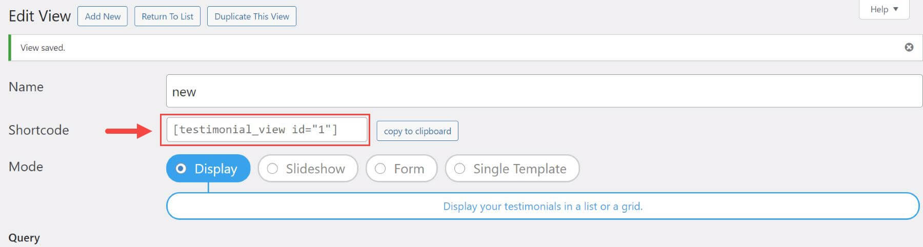 Témoignages forts : copie du shortcode d'affichage