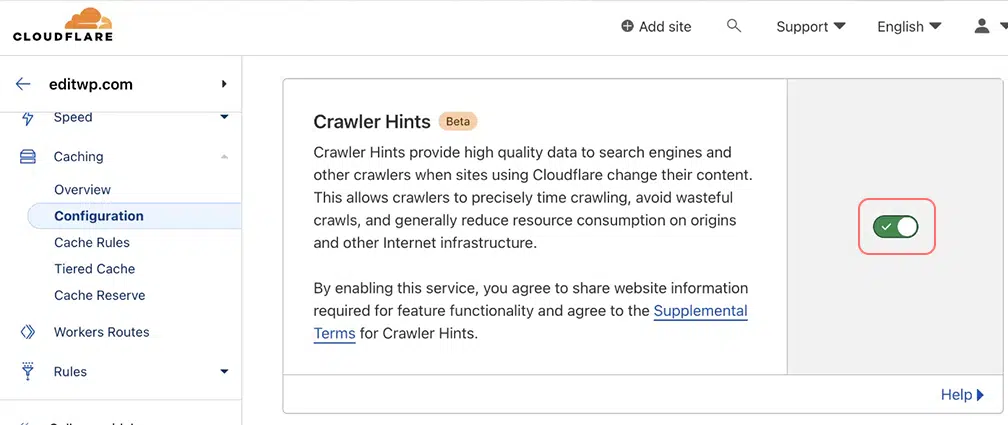 Como definir as configurações do Cloudflare no WordPress? 13 Enable Crawler Hints