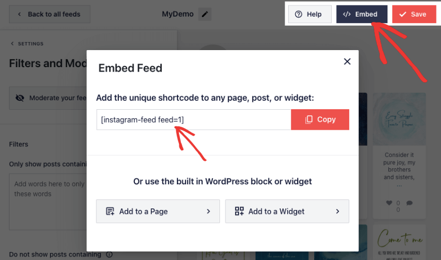 Insertar feed de Instagram con shortcode