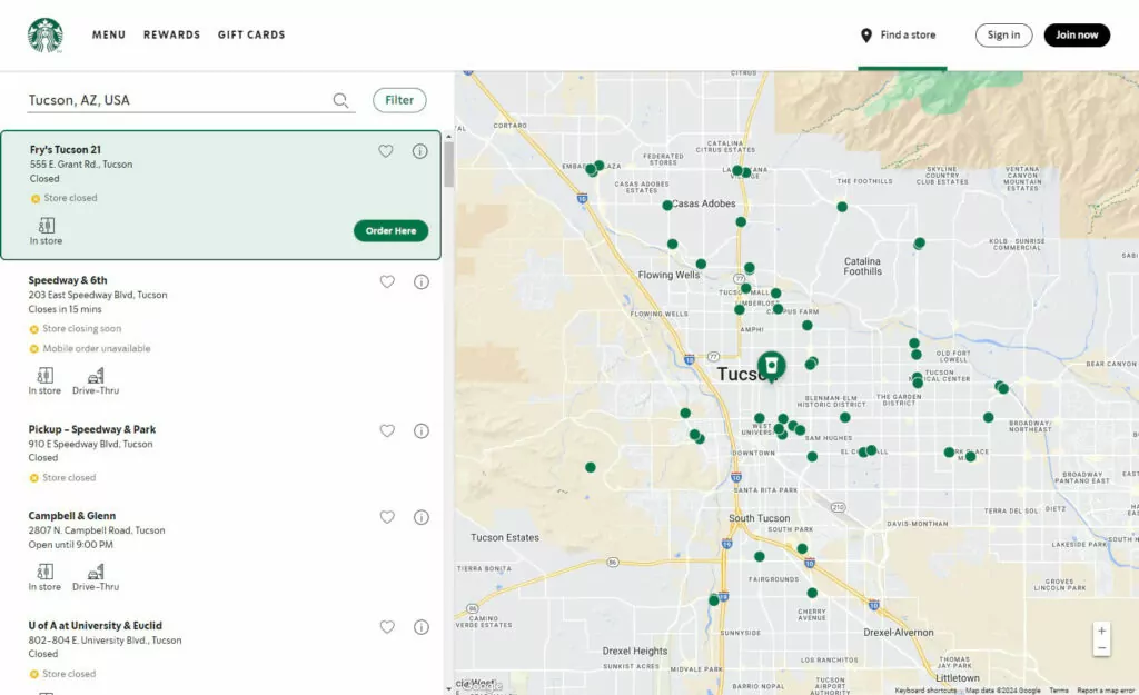 ที่ตั้งร้าน Google Maps สตาร์บัคส์