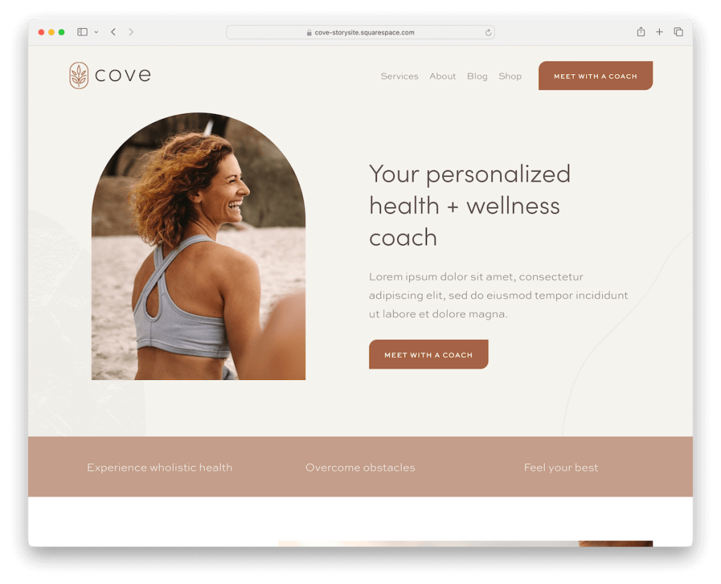 modello di fitness di Squarespace baia