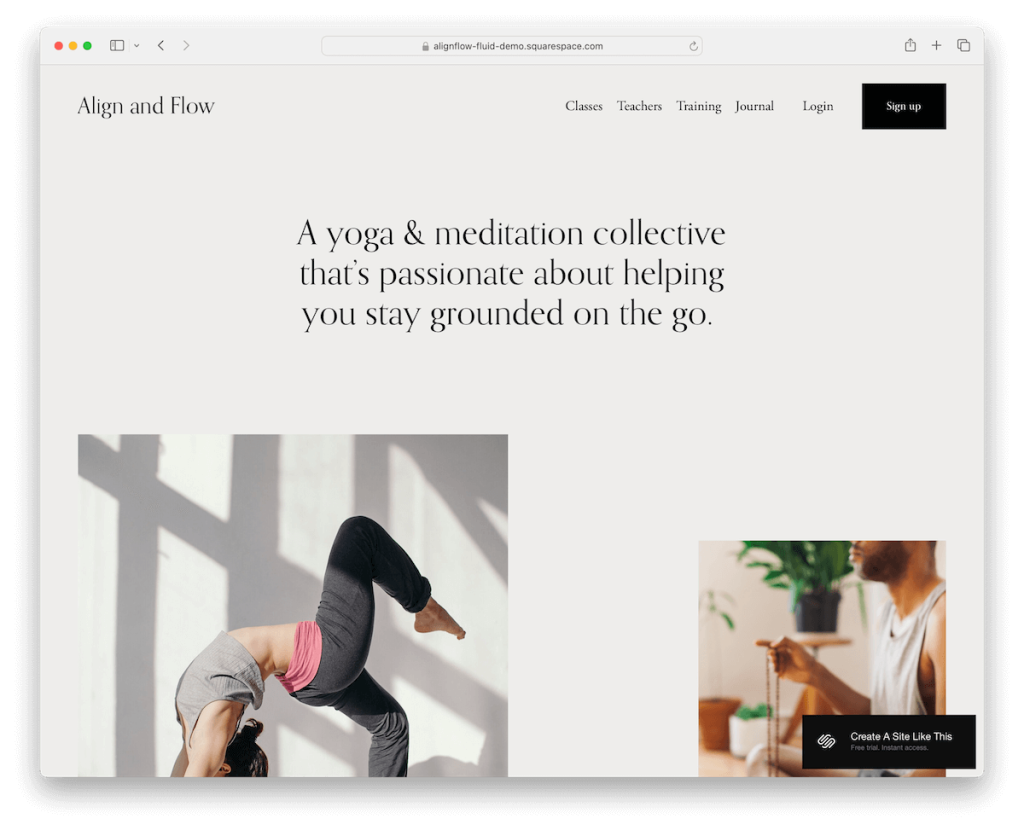 modello di fitness alignflow Squarespace