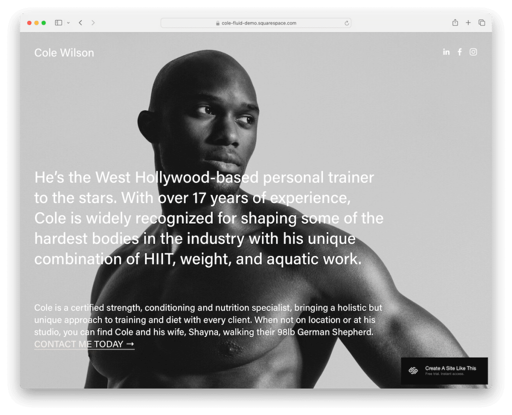 modèle de remise en forme Cole Squarespace