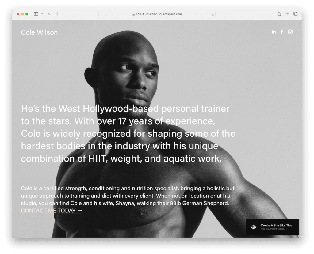 modelo de fitness cole squarespace