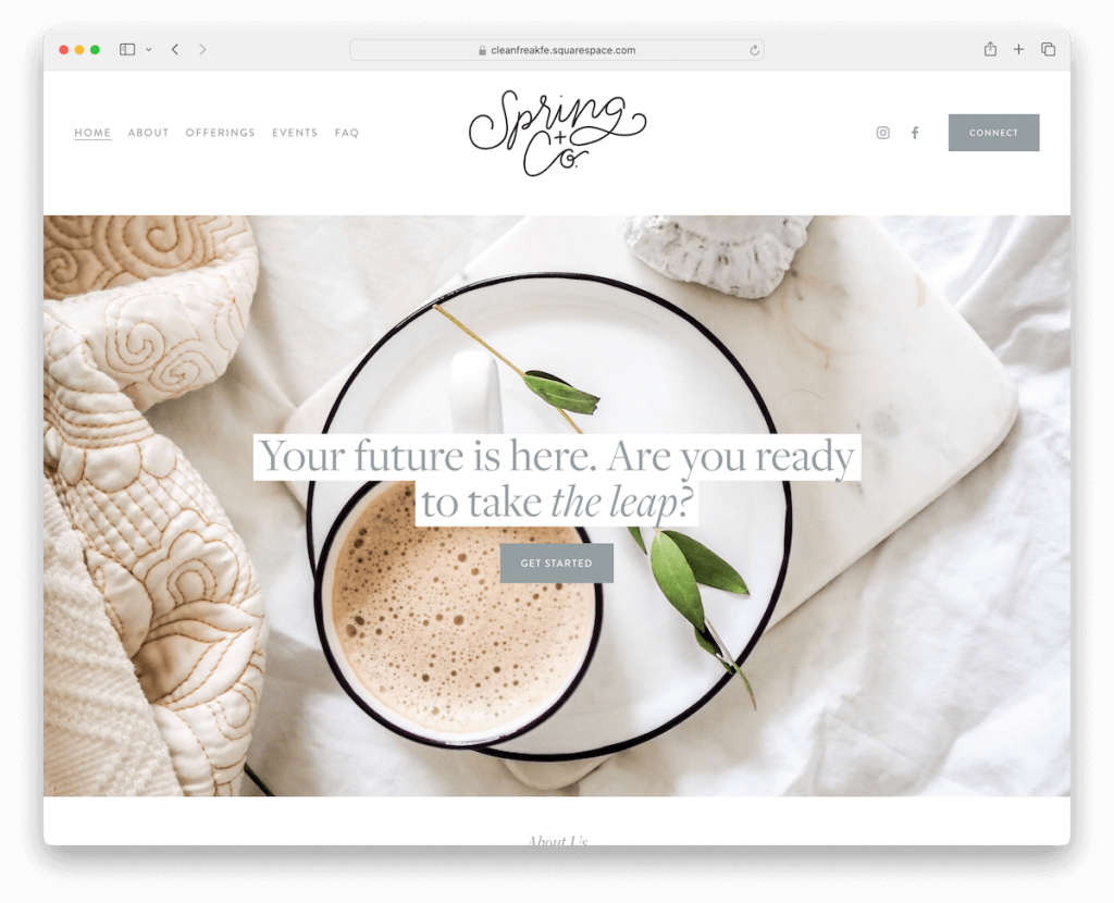 czysty szablon fitness Squarespace