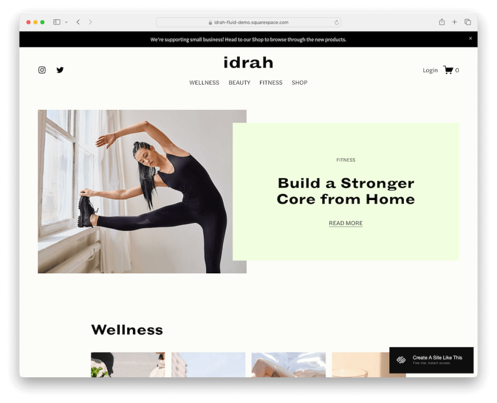 modelo de fitness idrah squarespace